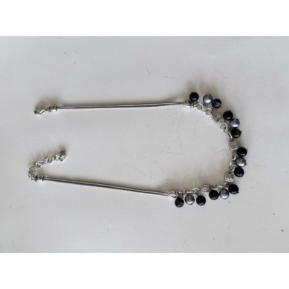 Brighton Drop Dangle Grey Black Silver Cha-Cha Beads Choker Necklace 19 in. - Picture 4 of 7